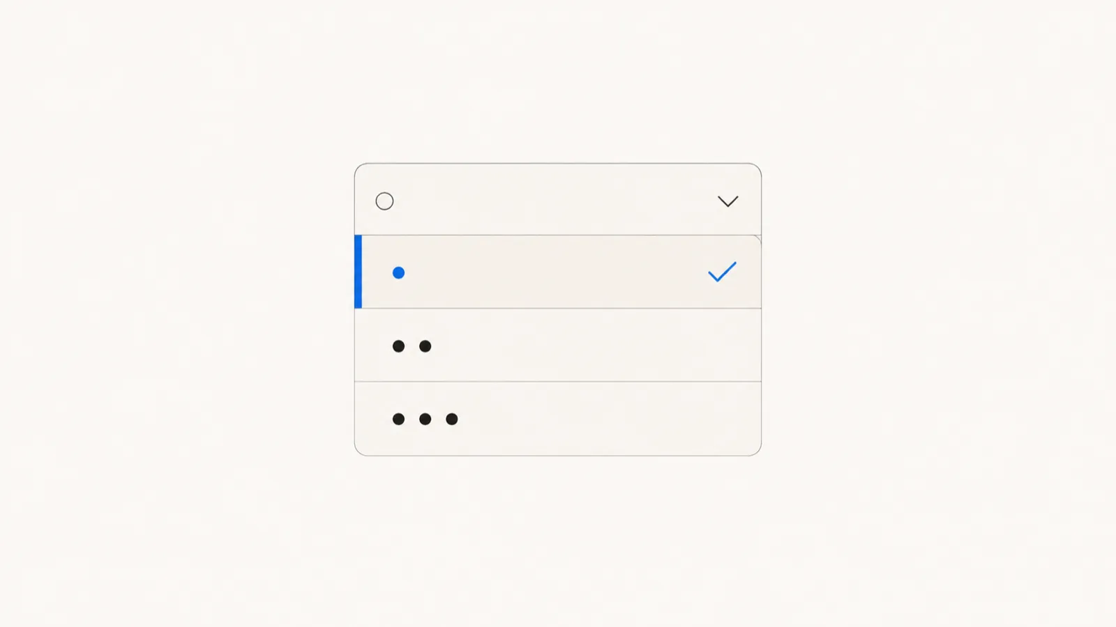 A dropdown menu with three rows marked by one, two and three dots for increasing effort, with the single-dot row selected